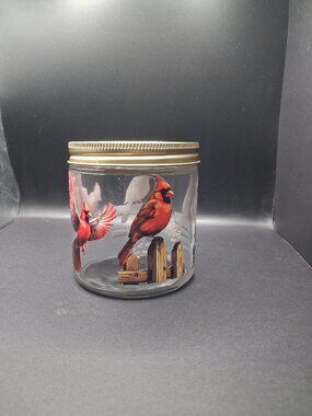 Cardinal Winter Glass Storage Jar 16oz Gold Lid